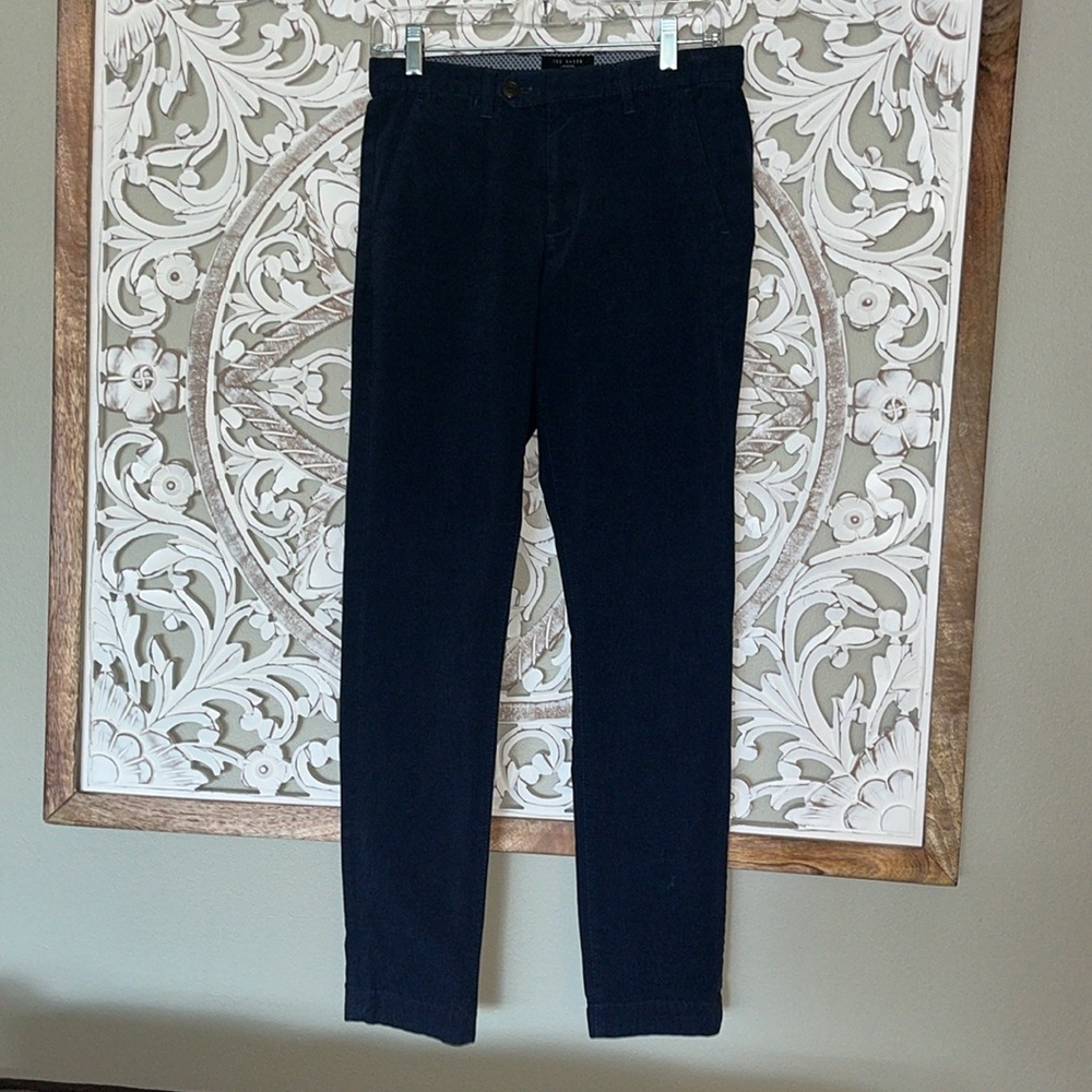 Ted Baker Navy Serny Flat Front Slim Fit Cotton Blend Chino Pants Size 28R $165